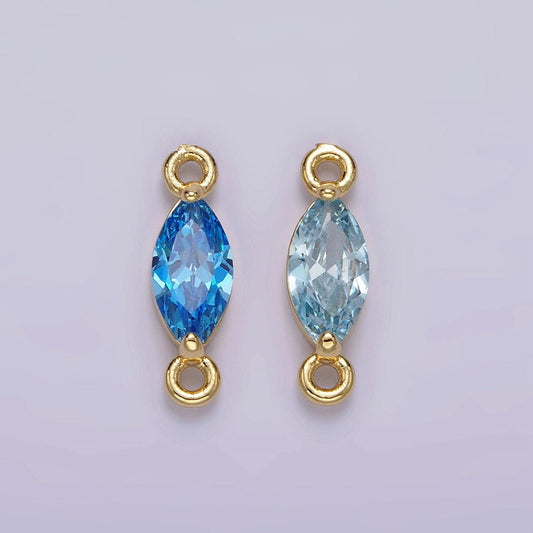 14k gold filled 5mm blue, baby blue cz marquise bezel connector | g174 g175