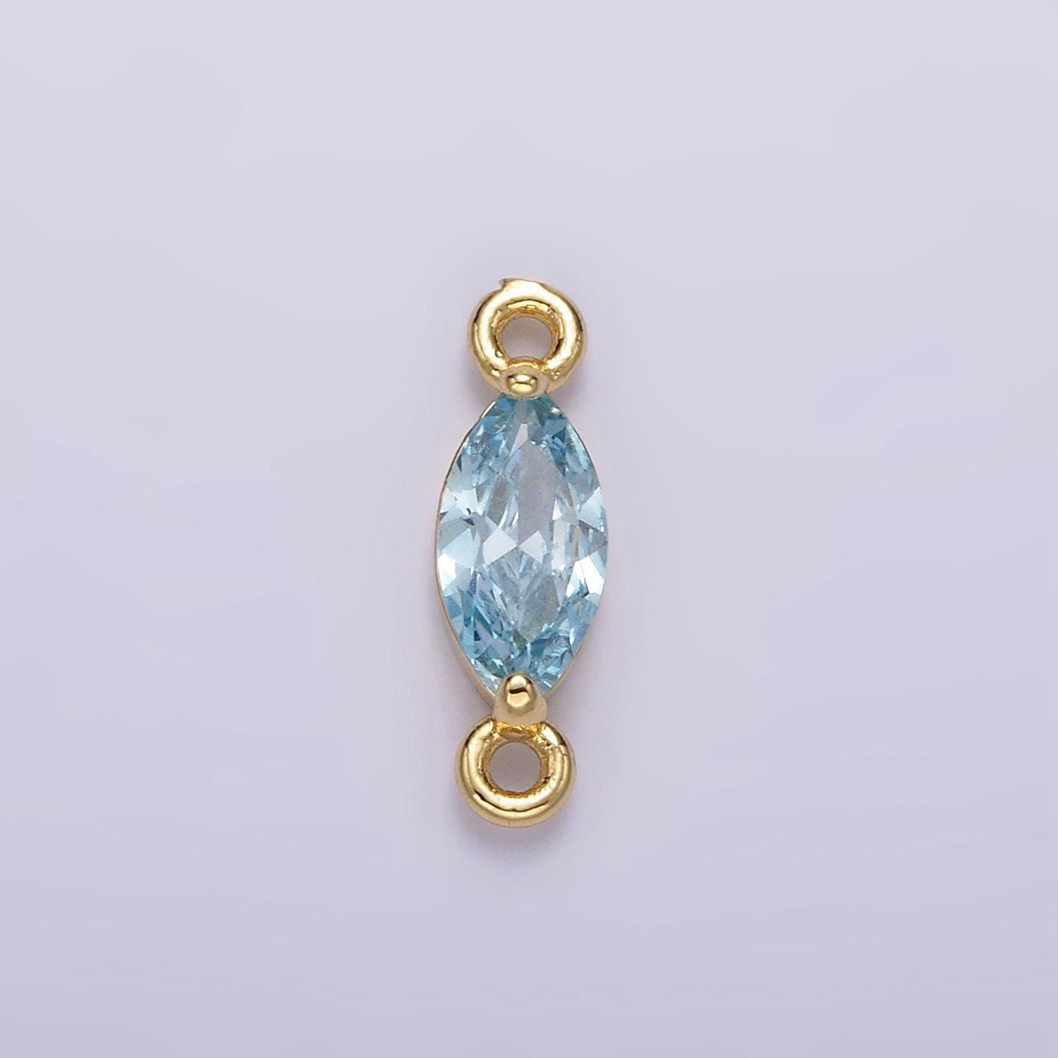 14k gold filled 5mm blue, baby blue cz marquise bezel connector | g174 g175