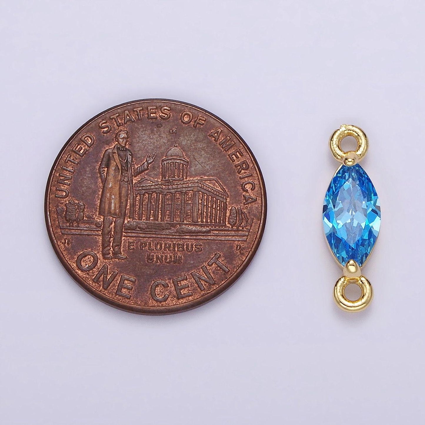 14k gold filled 5mm blue, baby blue cz marquise bezel connector | g174 g175