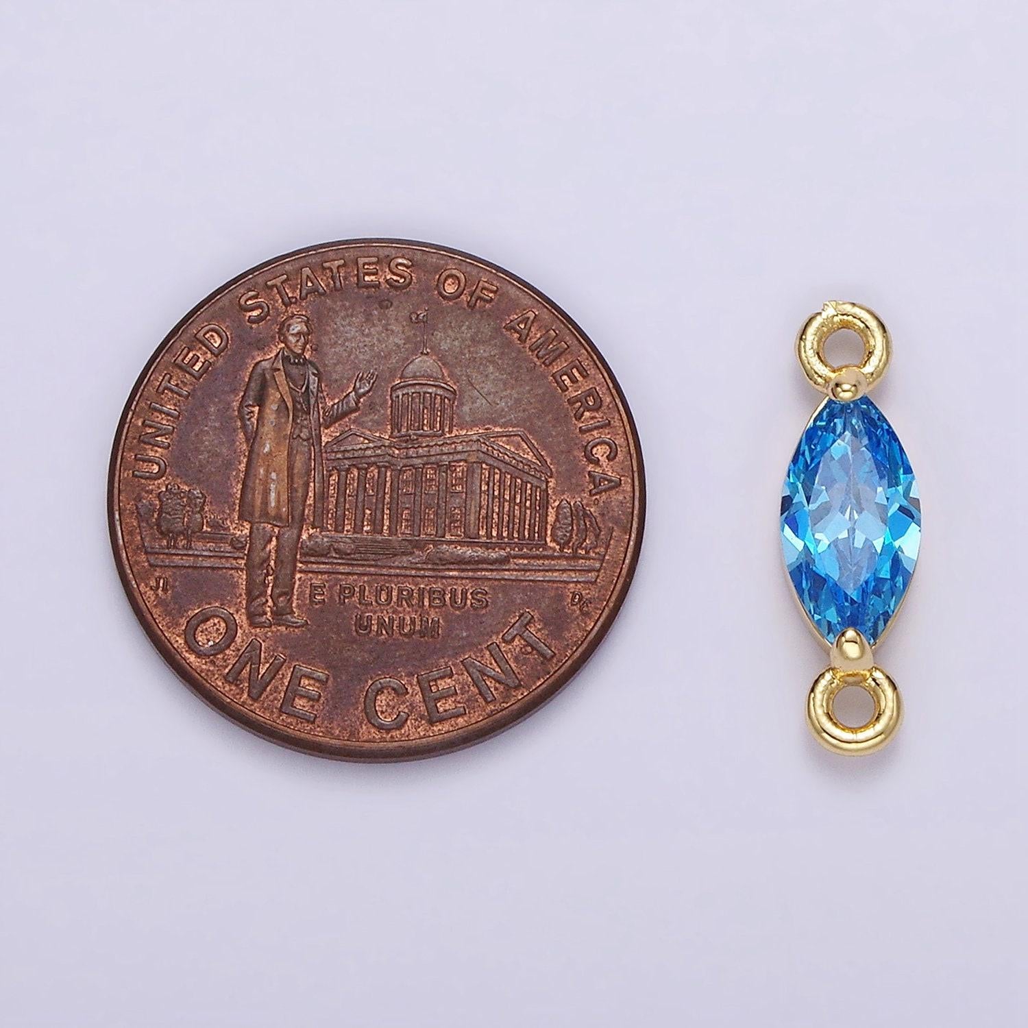 14k gold filled 5mm blue, baby blue cz marquise bezel connector | g174 g175