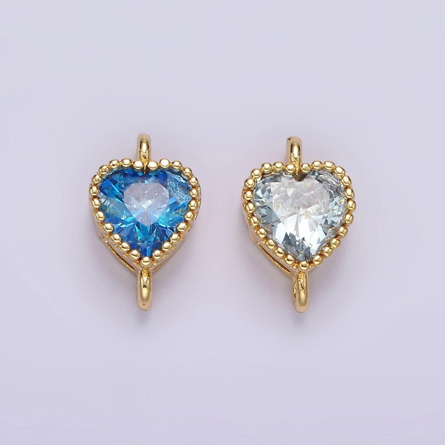 14k gold filled 7mm blue, baby blue cz heart bezel connector | g170 g171