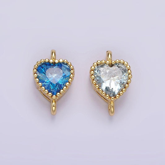 14k gold filled 7mm blue, baby blue cz heart bezel connector | g170 g171