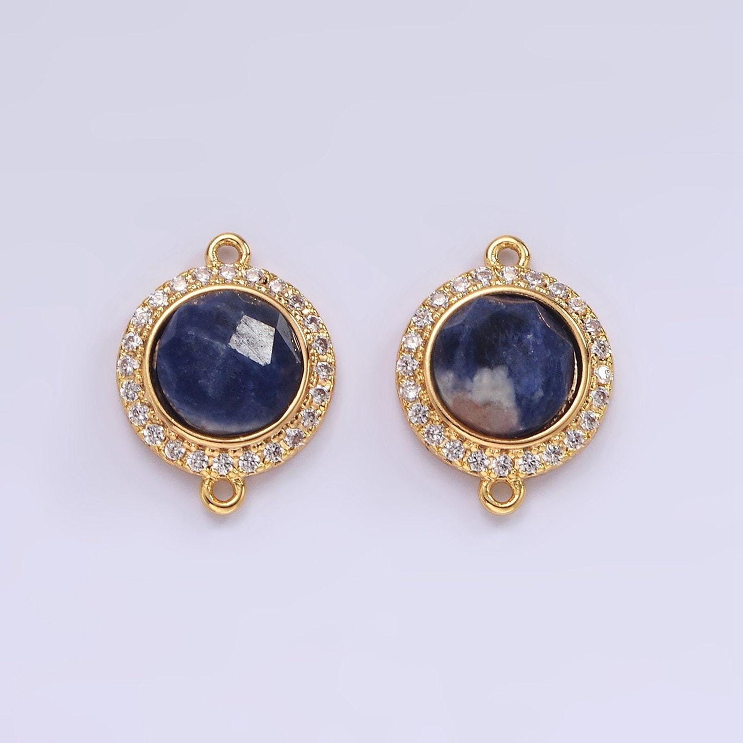 14k gold filled 12mm natural gemstone multifaceted micro paved cz round connector | g143 - g151