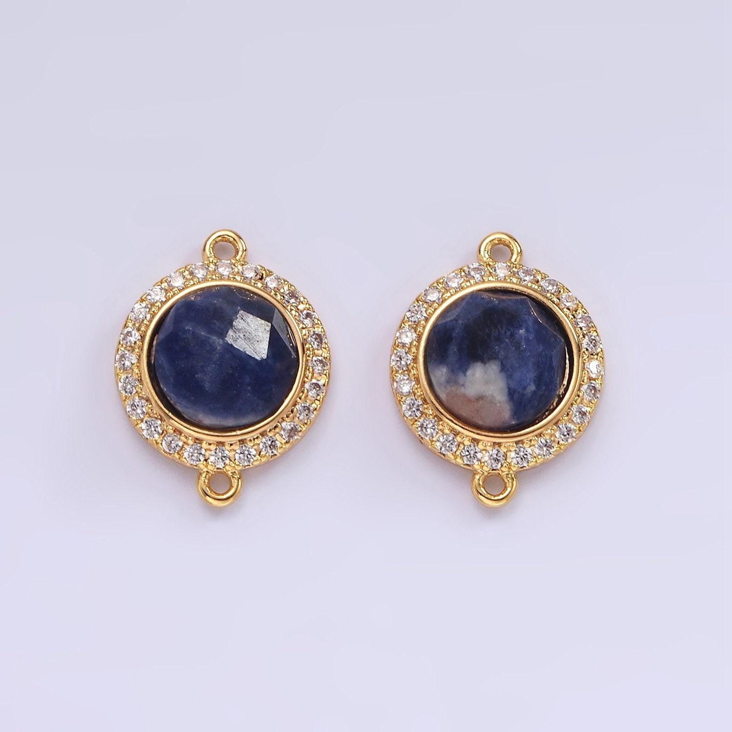 14k gold filled 12mm natural gemstone multifaceted micro paved cz round connector | g143 - g151