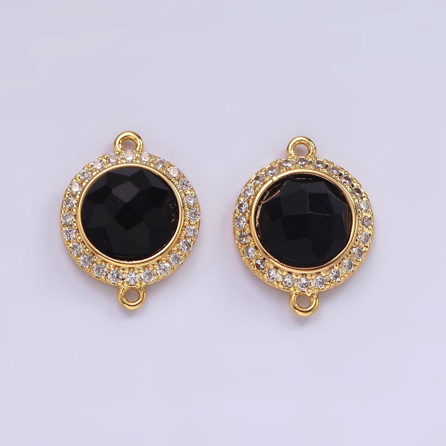 14k gold filled 12mm natural gemstone multifaceted micro paved cz round connector | g143 - g151