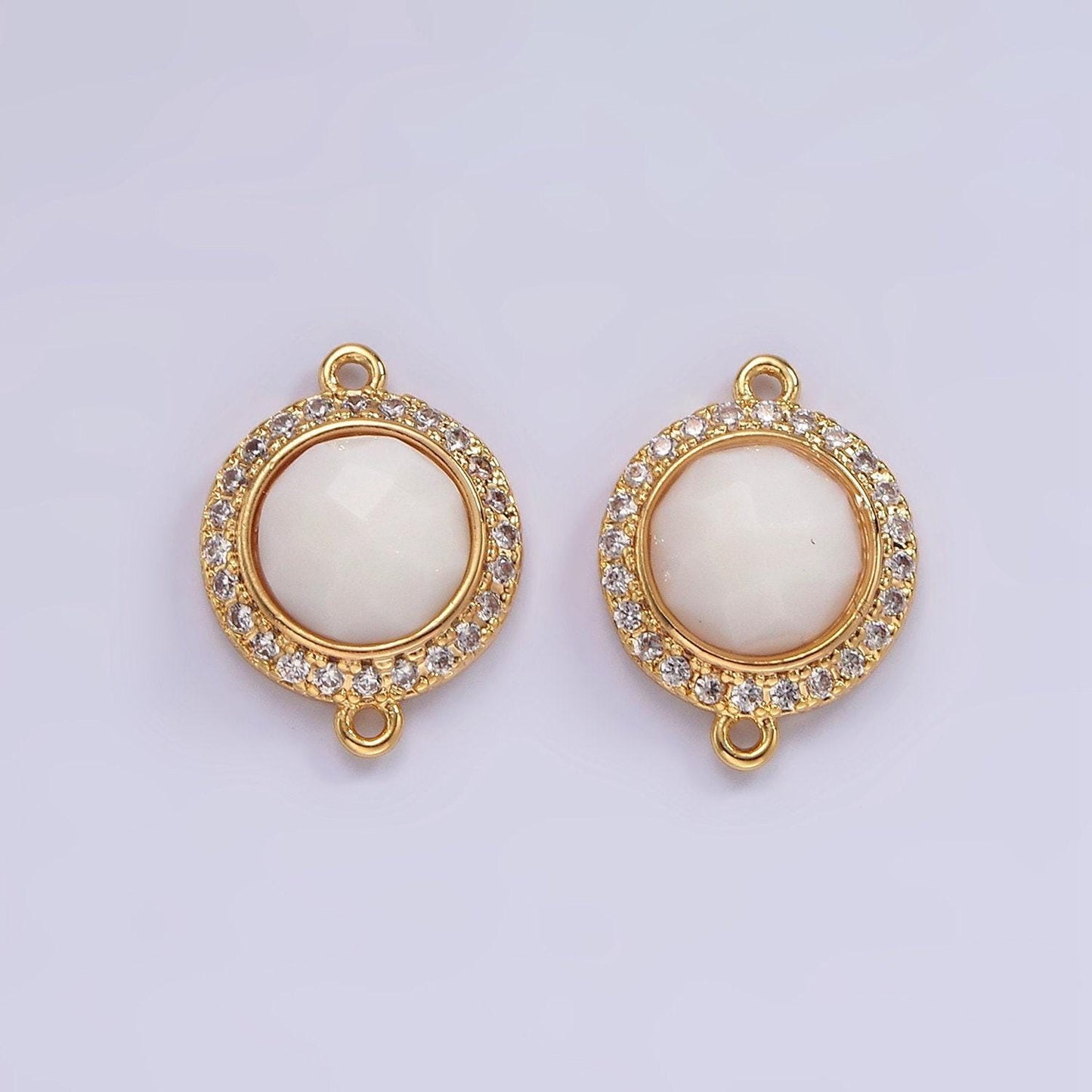 14k gold filled 12mm natural gemstone multifaceted micro paved cz round connector | g143 - g151
