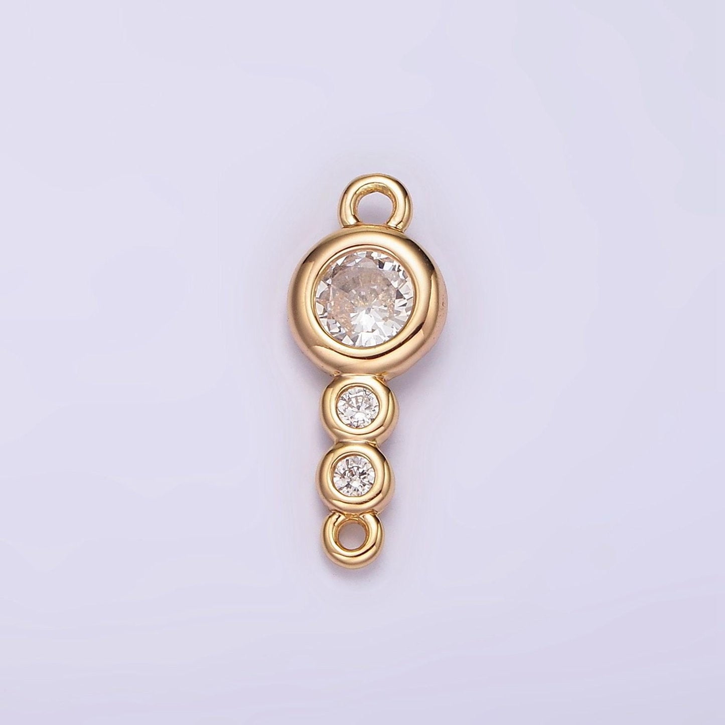 14k gold filled 6mm clear cz triple round bezel connector | g128