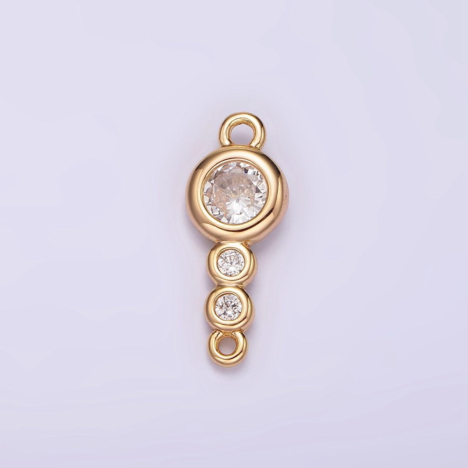 14k gold filled 6mm clear cz triple round bezel connector | g128
