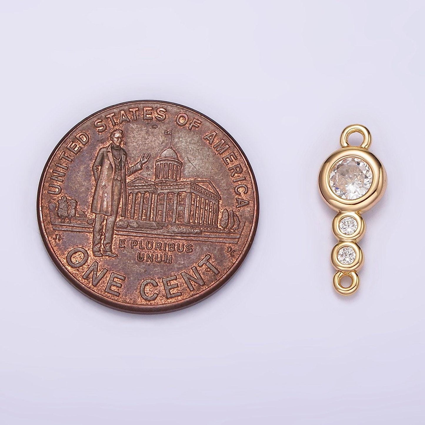 14k gold filled 6mm clear cz triple round bezel connector | g128