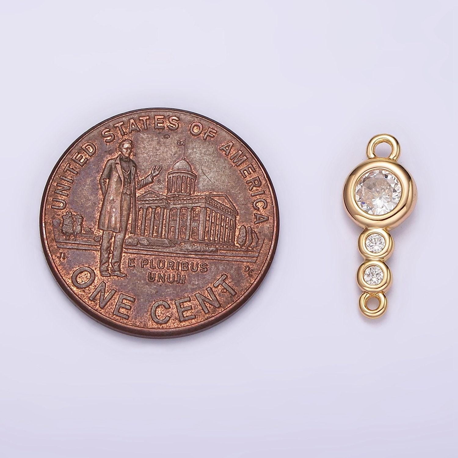 14k gold filled 6mm clear cz triple round bezel connector | g128
