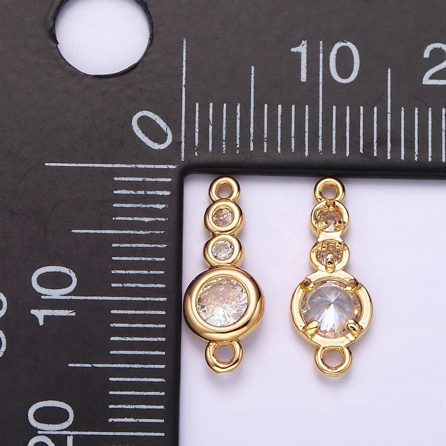 14k gold filled 6mm clear cz triple round bezel connector | g128