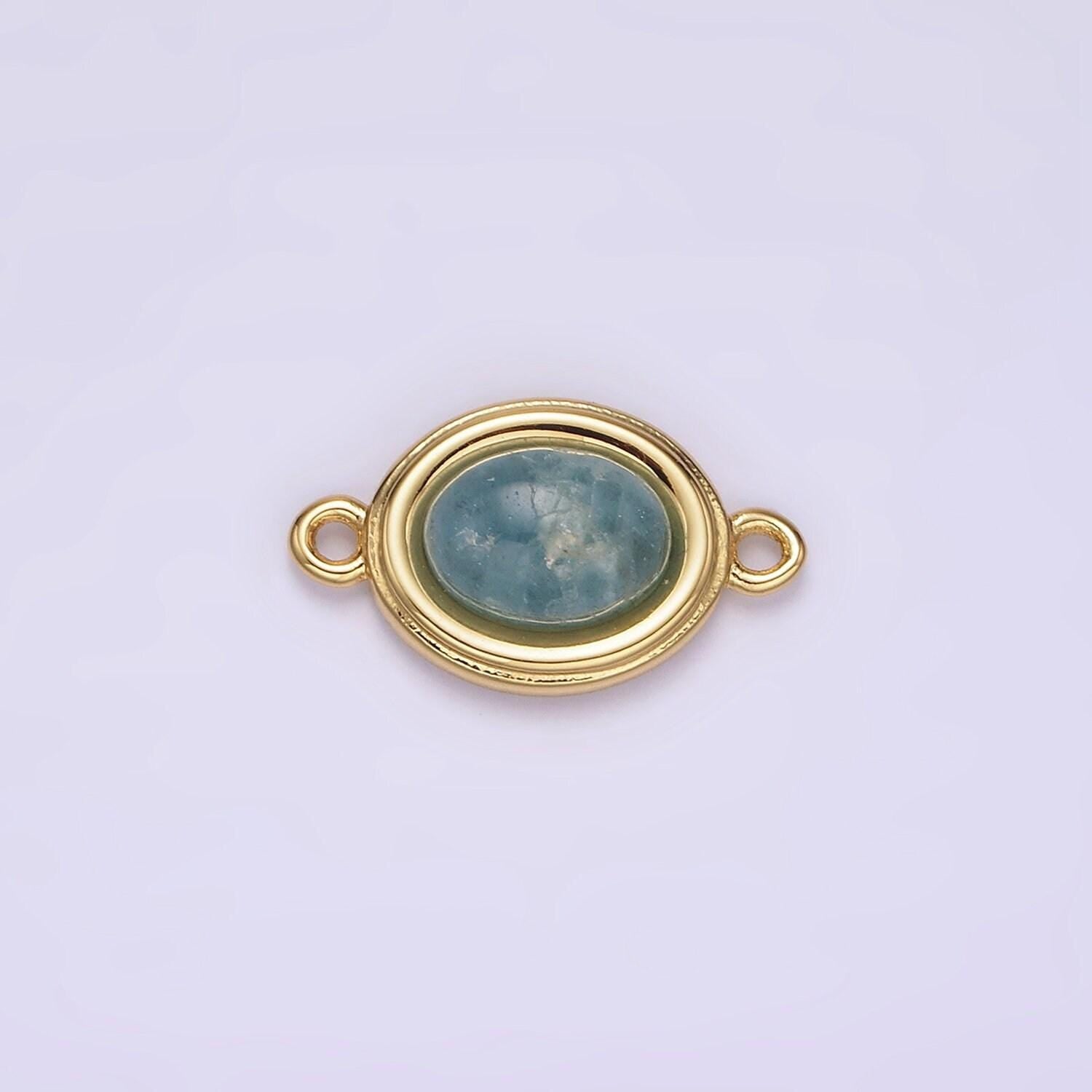 14k gold filled blue agate, peridot, blue kyanite, lapis lazuli, sunstone, pink opal bezel oval connector | g100 - g105