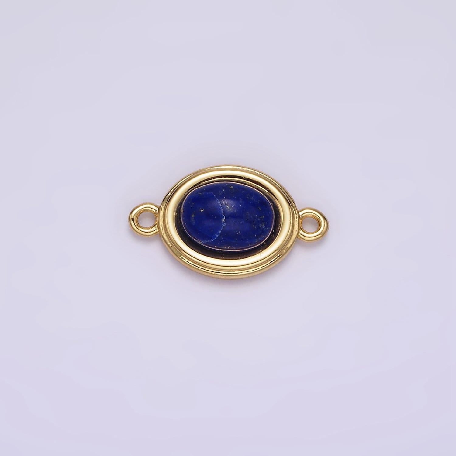 14k gold filled blue agate, peridot, blue kyanite, lapis lazuli, sunstone, pink opal bezel oval connector | g100 - g105