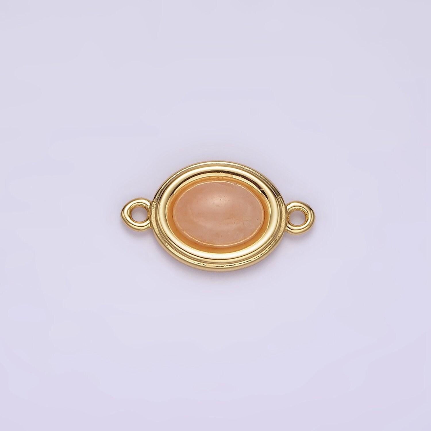 14k gold filled blue agate, peridot, blue kyanite, lapis lazuli, sunstone, pink opal bezel oval connector | g100 - g105