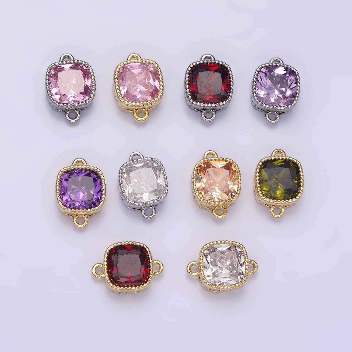 14k gold filled purple red pink clear peach cz square connector | g065 - g074