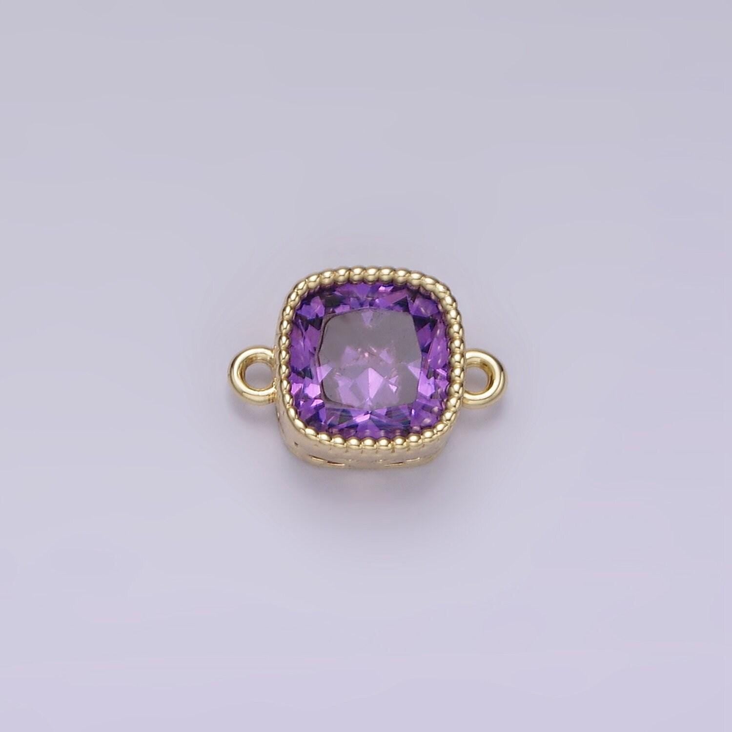 14k gold filled purple red pink clear peach cz square connector | g065 - g074