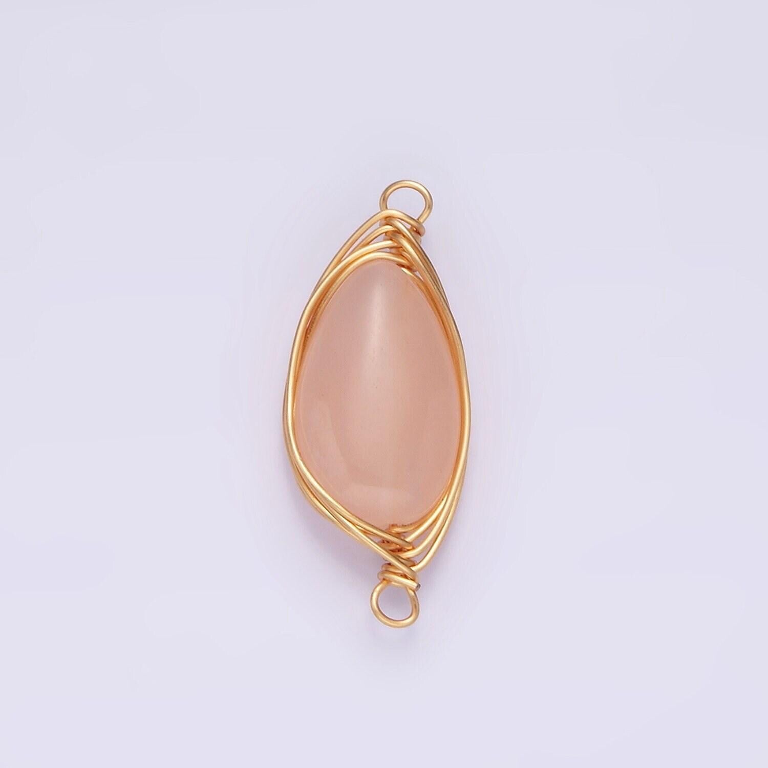 14k gold filled carnelian, amethyst, rose quartz teardrop pear wire wrapped connector | g049 - g051