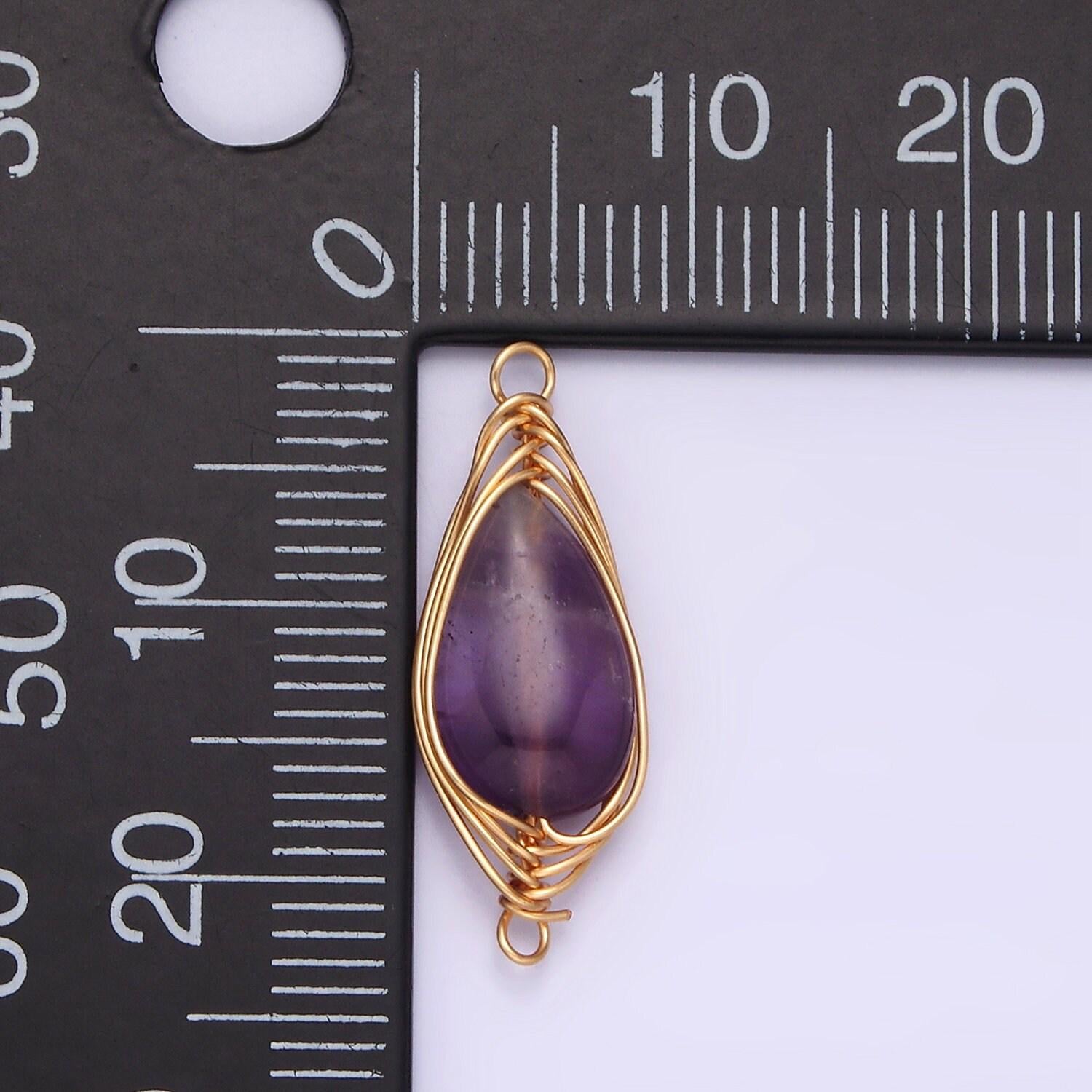 14k gold filled carnelian, amethyst, rose quartz teardrop pear wire wrapped connector | g049 - g051