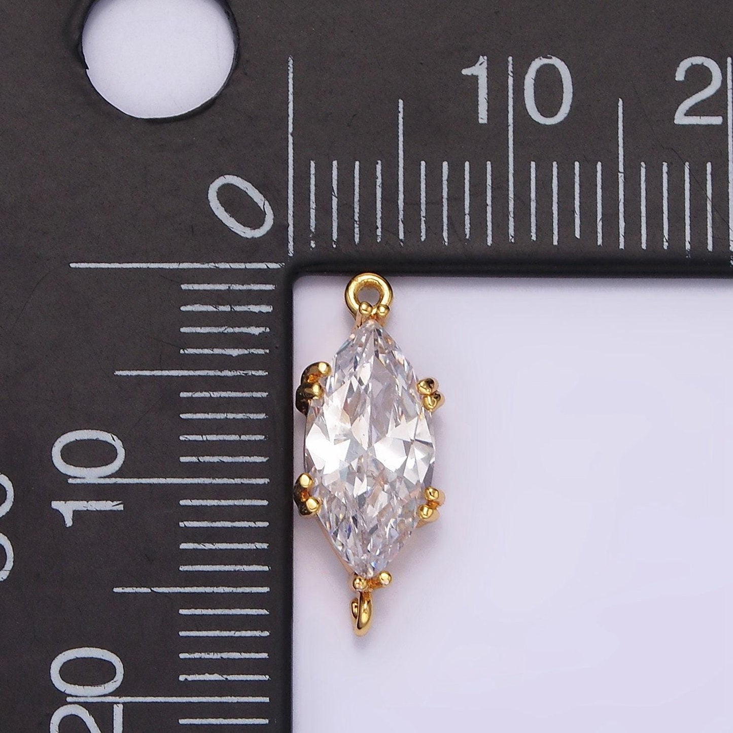 16k gold filled 16.5mm clear marquise cz connector | g-023