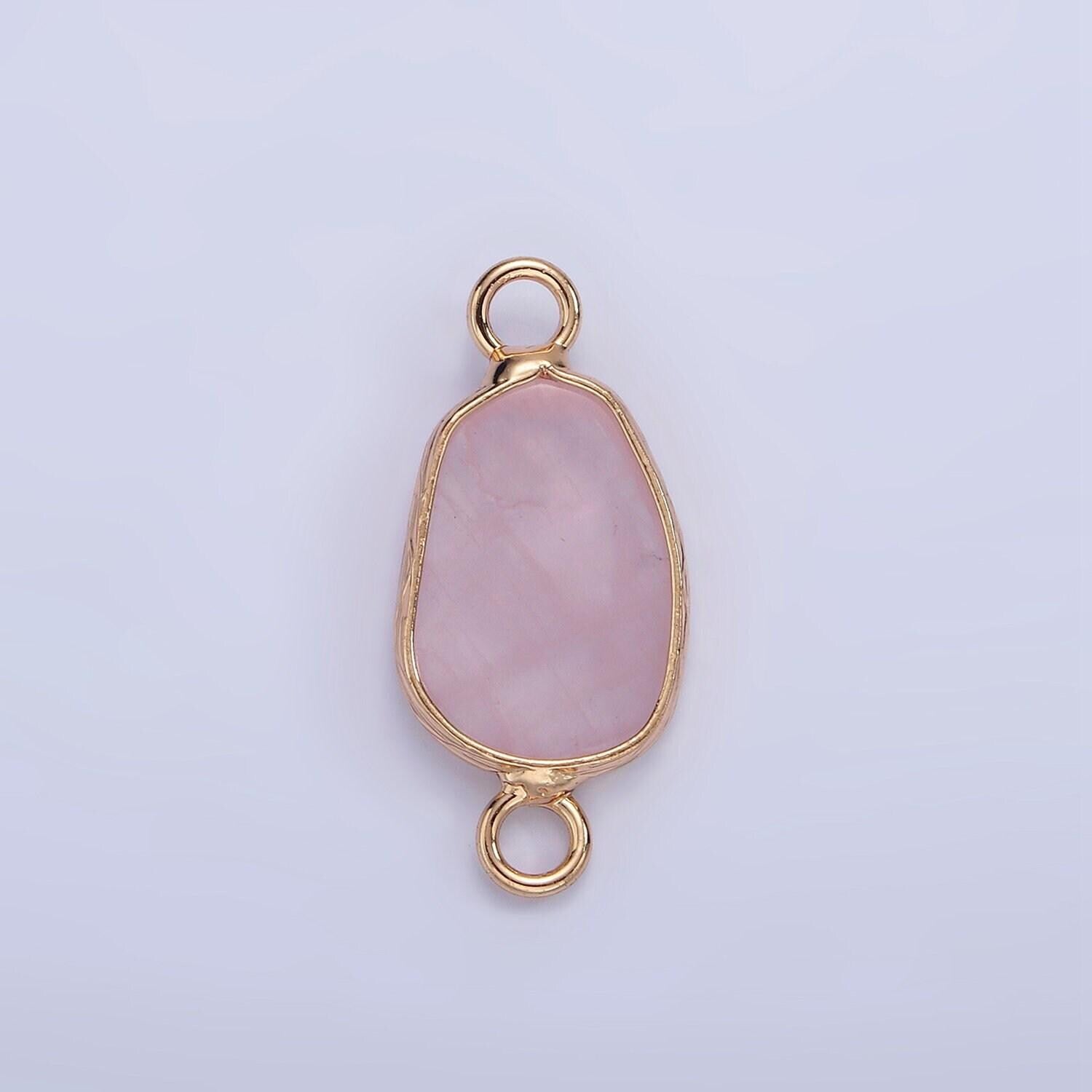 14k gold filled rose quartz, pink quartz, amethyst abstract oval bezel connector | g011 - g013