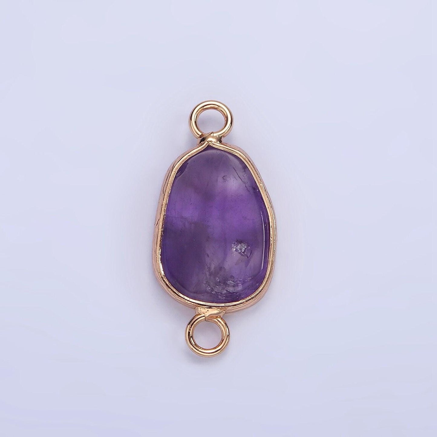 14k gold filled rose quartz, pink quartz, amethyst abstract oval bezel connector | g011 - g013