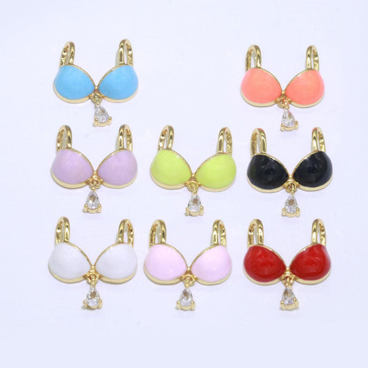 Dainty enamel bra charm cubic dangle tear drop shape pendant 14k gold filled bikini charm for statement minimalist necklace for women