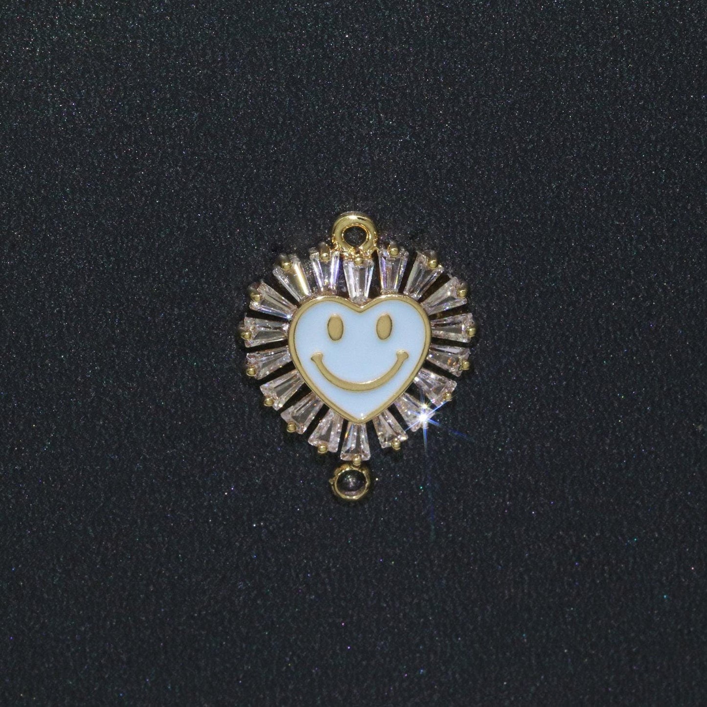 Heart smile face charm cubic happy face pendant for necklace earring component enamel y2k jewelry trend white teal pink blue f-844