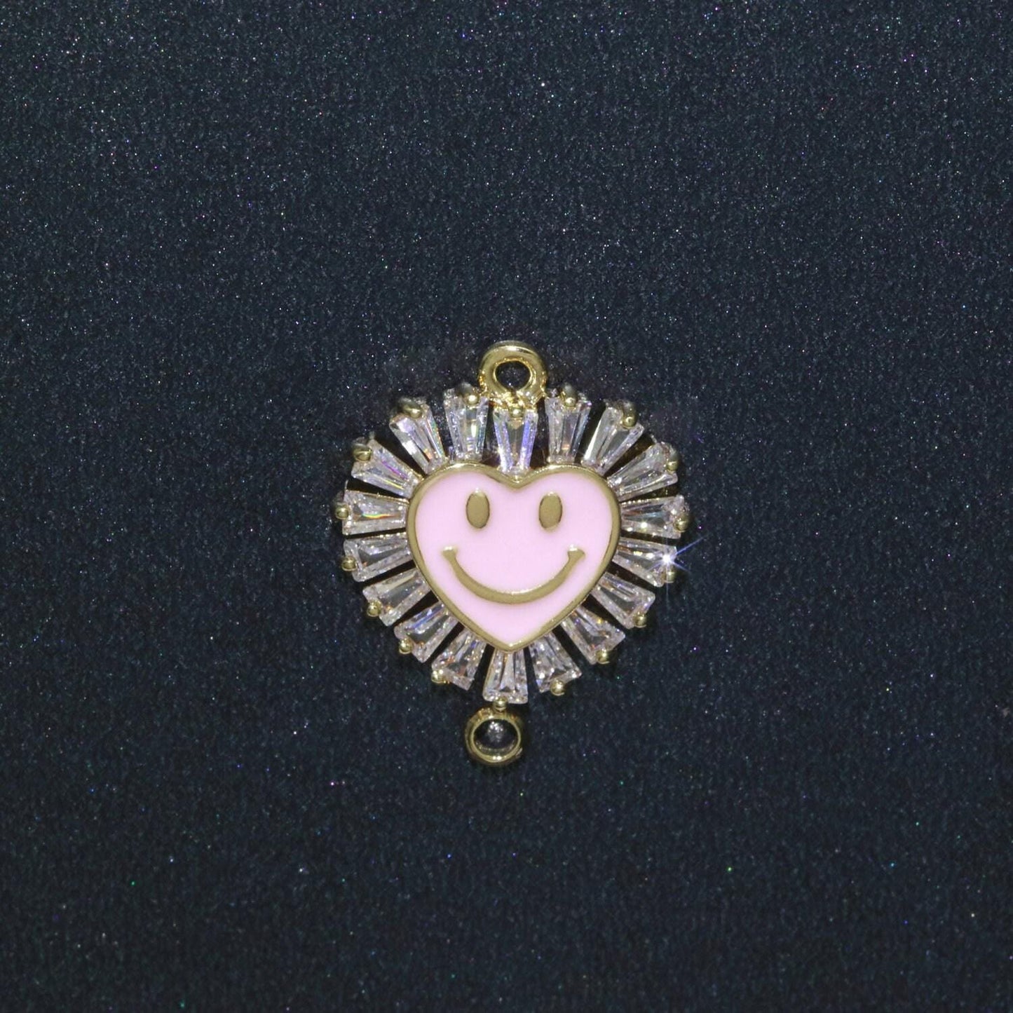 Heart smile face charm cubic happy face pendant for necklace earring component enamel y2k jewelry trend white teal pink blue f-844