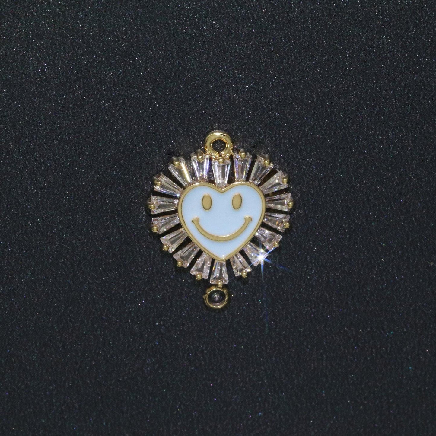 Heart smile face charm cubic happy face pendant for necklace earring component enamel y2k jewelry trend white teal pink blue f-844