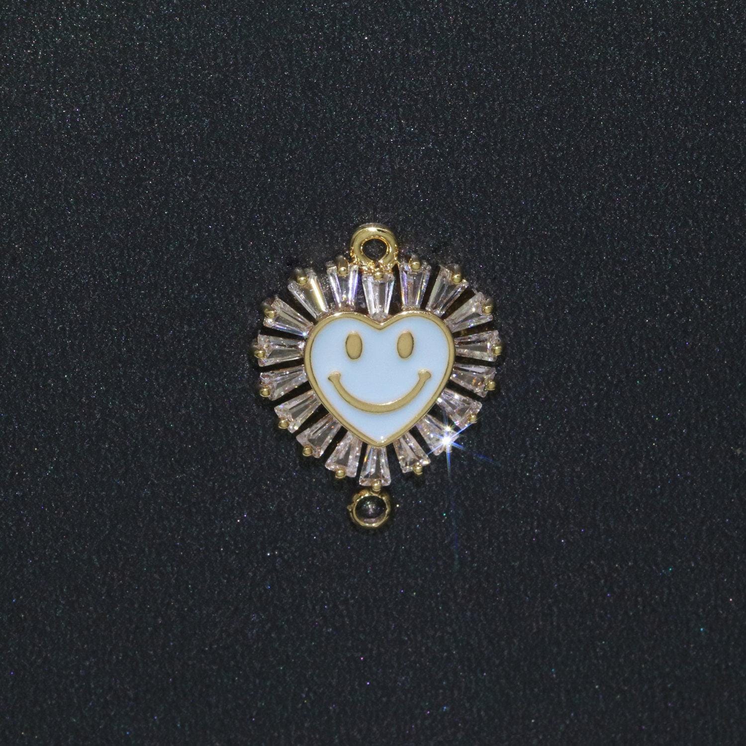 Heart smile face charm cubic happy face pendant for necklace earring component enamel y2k jewelry trend white teal pink blue f-844
