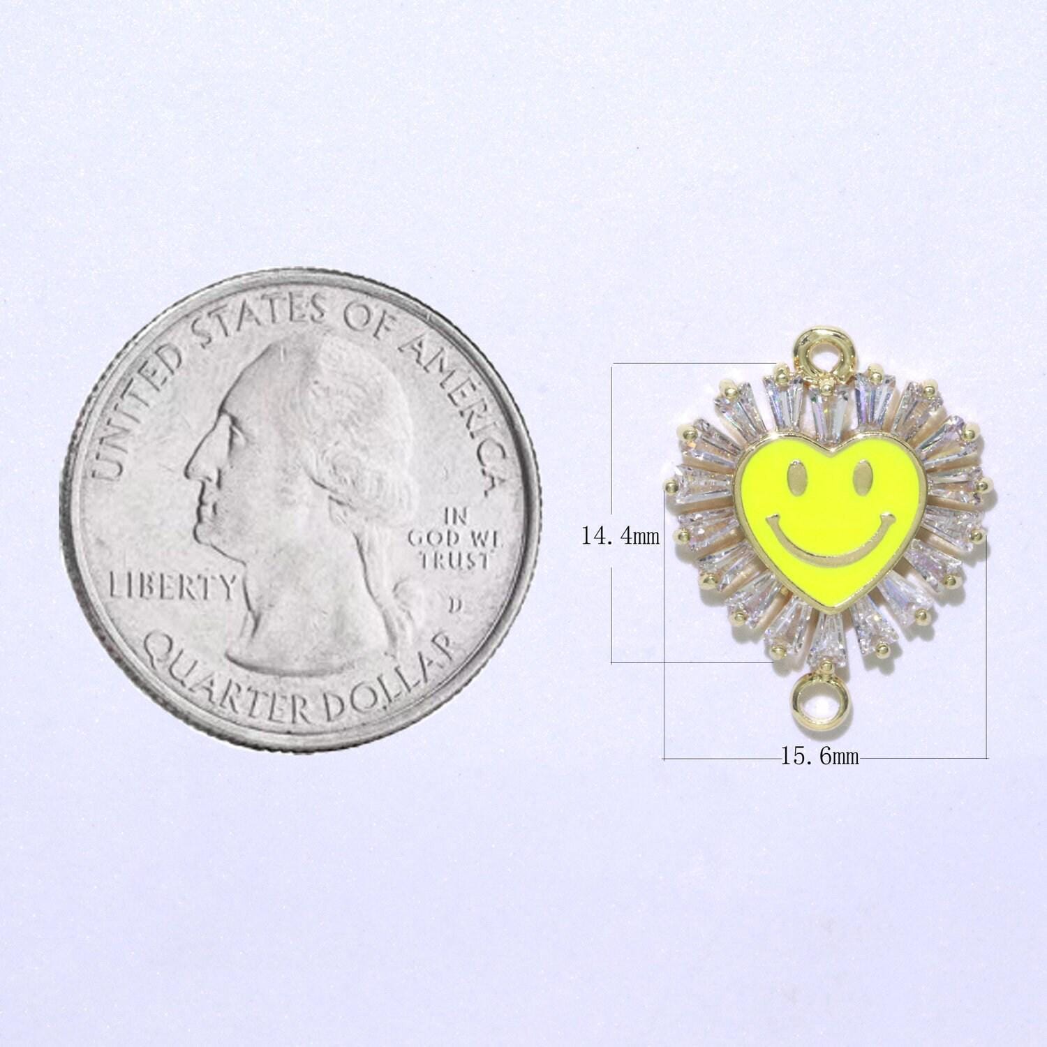 Heart smile face charm cubic happy face pendant for necklace earring component enamel y2k jewelry trend white teal pink blue f-844