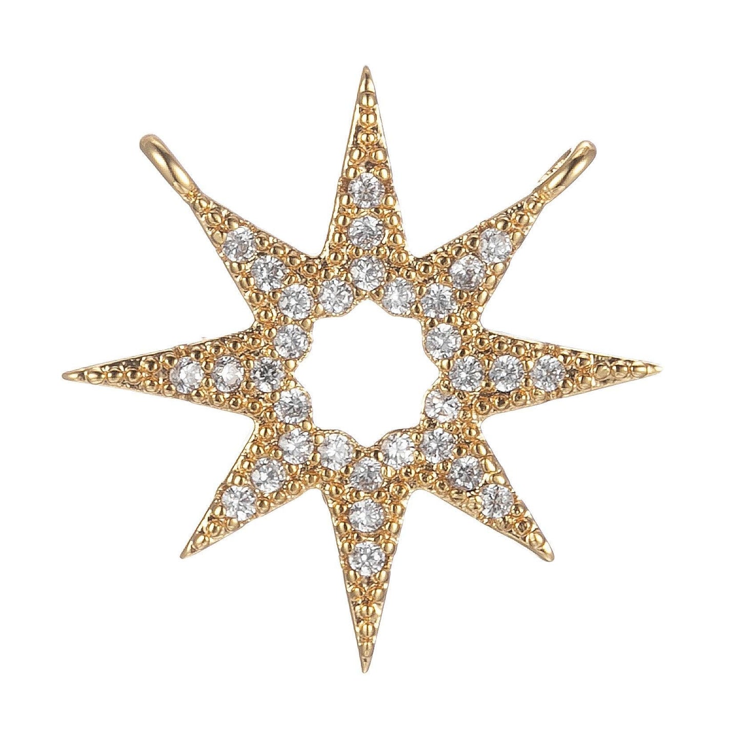 Gold filled star charm connector, micro pave star charm, cz charms, cubic zirconia star link connector for necklace pendant double bail