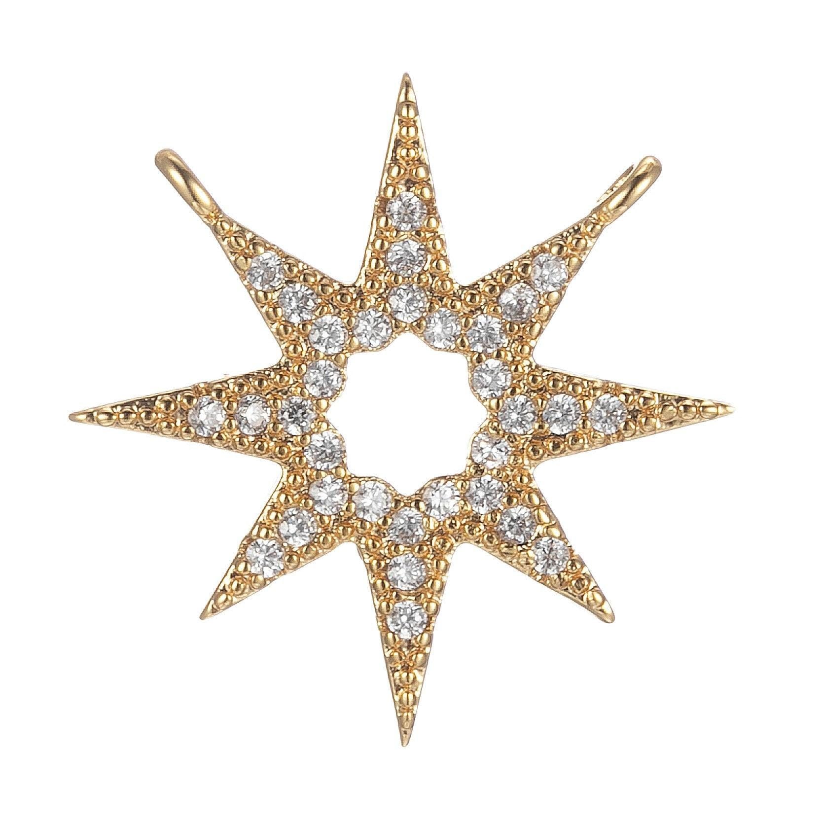Gold filled star charm connector, micro pave star charm, cz charms, cubic zirconia star link connector for necklace pendant double bail