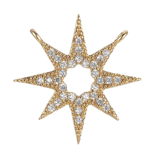 Gold filled star charm connector, micro pave star charm, cz charms, cubic zirconia star link connector for necklace pendant double bail