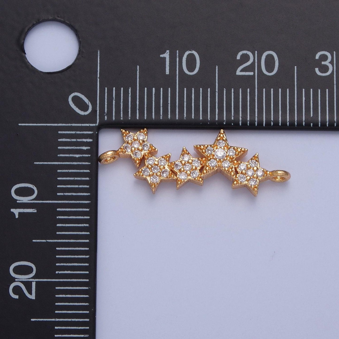 16k gold dainty 5 linked stars micro pave cz clear stone pendant, add on star charm dainty crystal cz for necklace bracelet supply | f-792