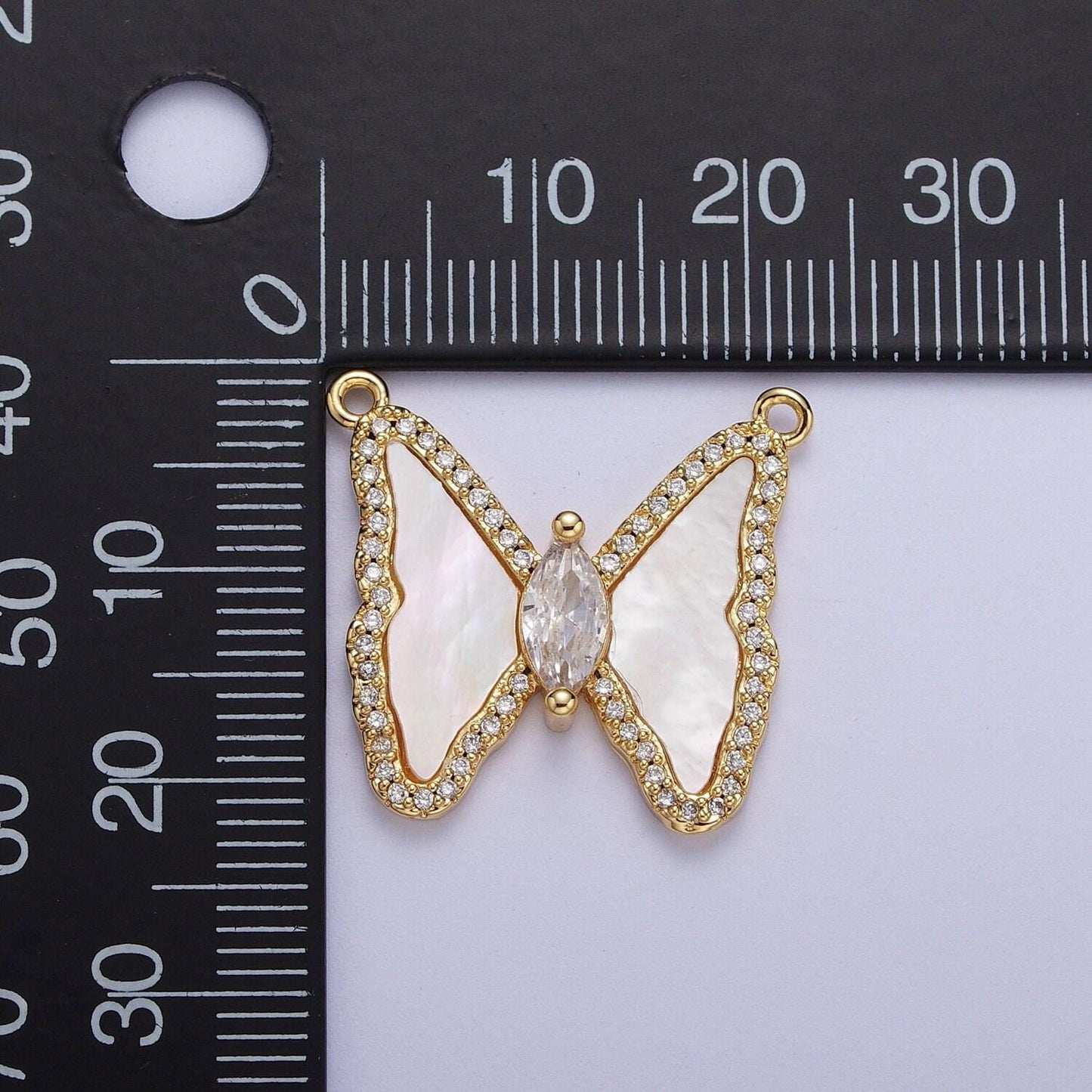 Gold clear micro paved marquise cz matte pink, turquoise cabochon, white shell pearl natural gemstones mariposa butterfly charm connectors
