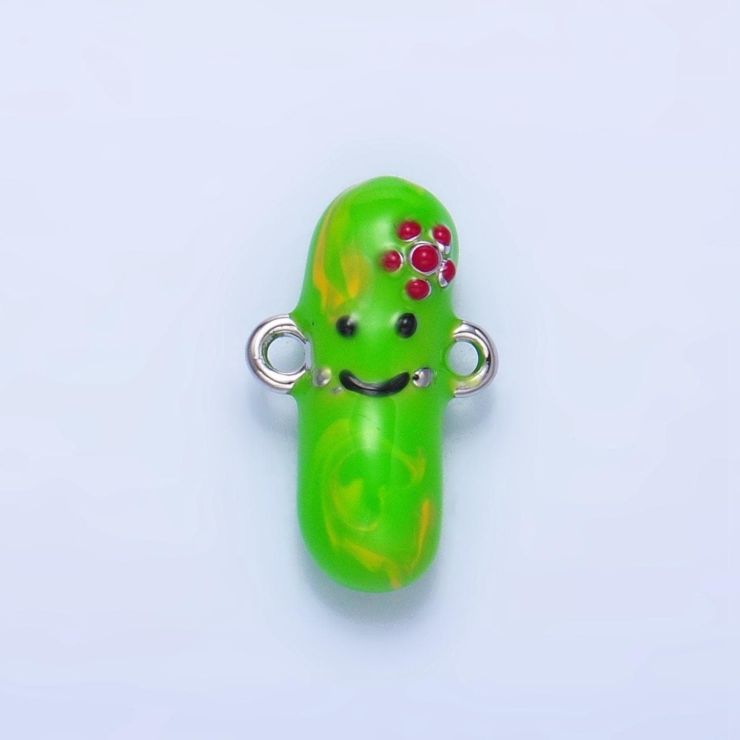 24k gold filled green pickle charm connector kawaii foodie enamel kids charm bracelet supply | f766