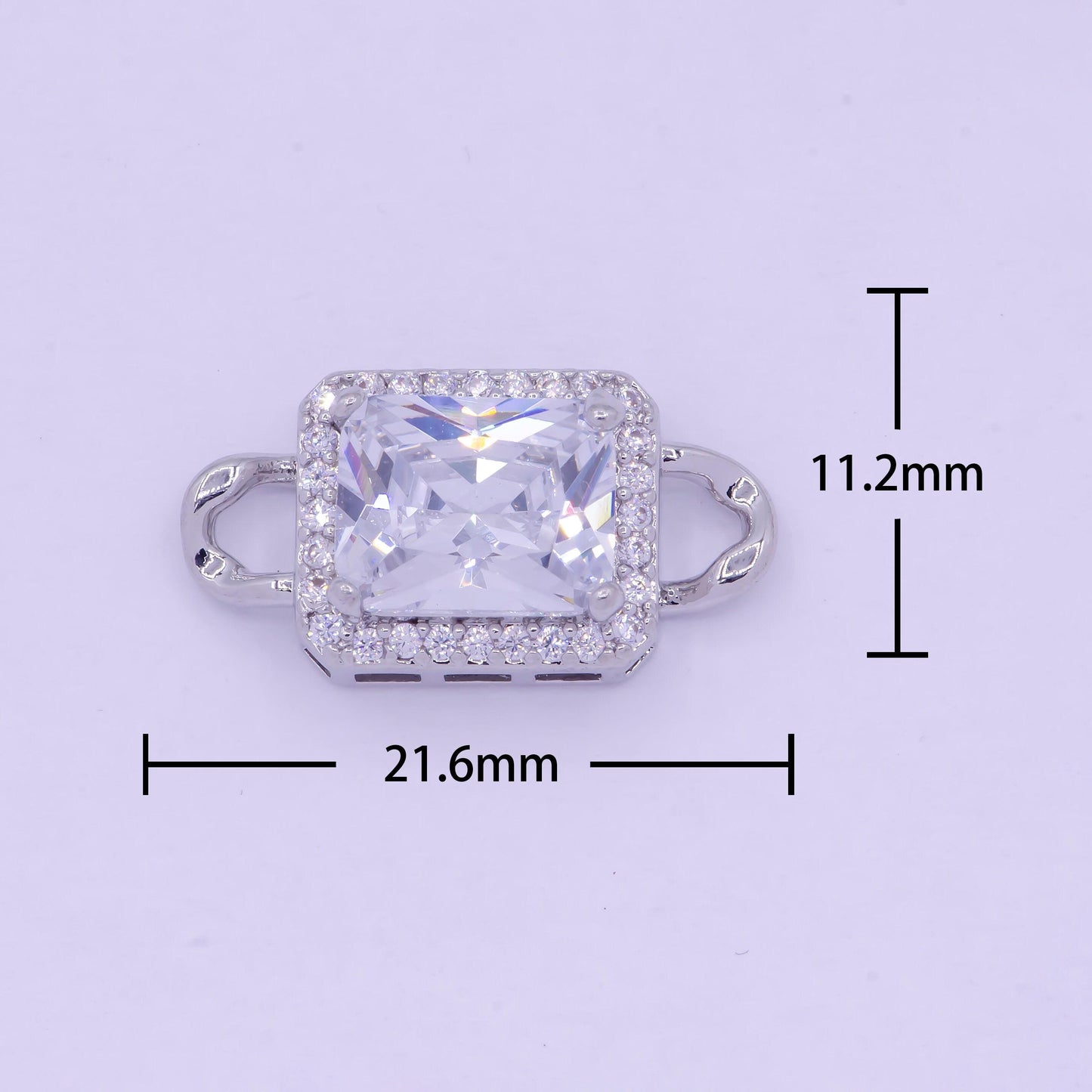 Bright silver clear rectangular medallion royal charm connector, white gold plated clear micro pave cz rectangule link connector | f-765