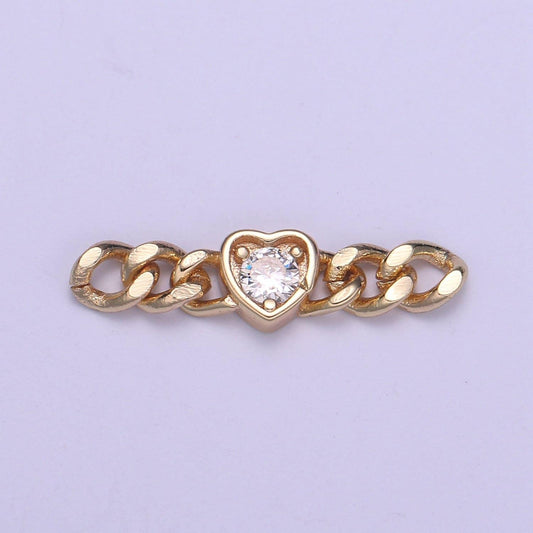 Miami cuban link connector for bracelet necklace jewelry making supply heart cubic charm connector for statement jewelry making f734