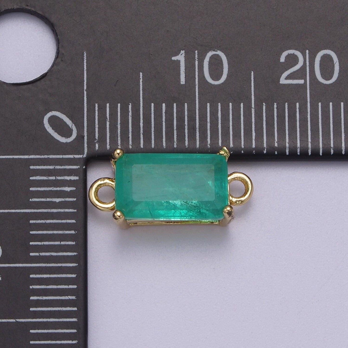 Rectangle solitaire cz birthstone charm connector geometric diamond cut dainty cubic zirconia connector for necklace earring supply two hole