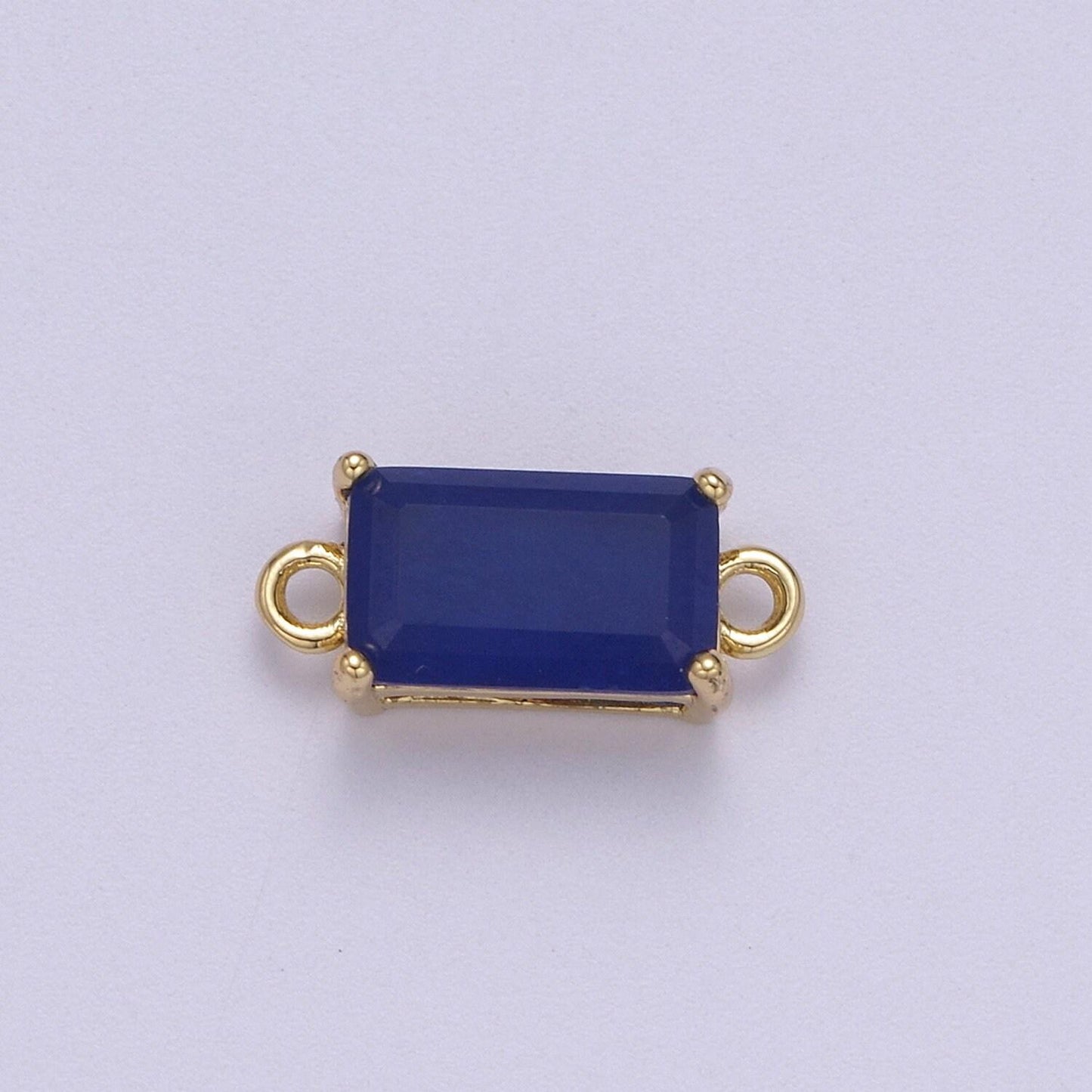 Rectangle solitaire cz birthstone charm connector geometric diamond cut dainty cubic zirconia connector for necklace earring supply two hole