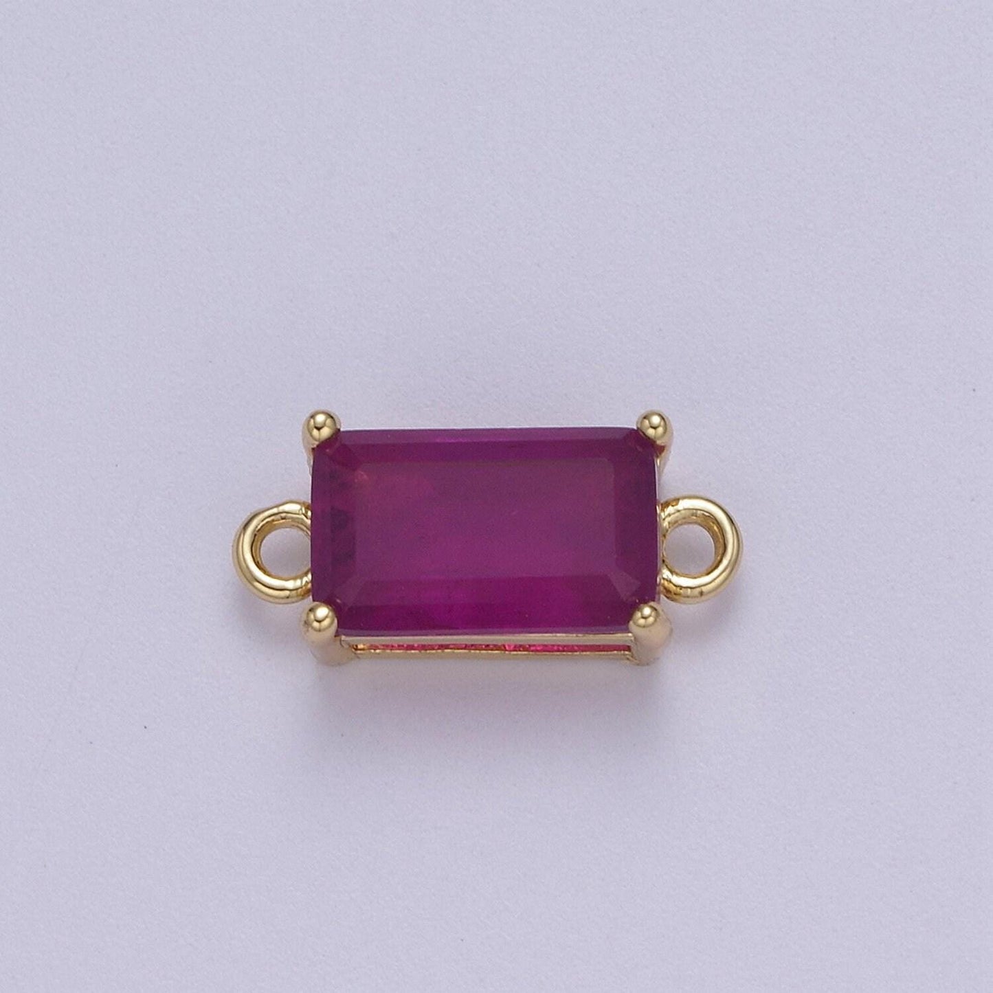Rectangle solitaire cz birthstone charm connector geometric diamond cut dainty cubic zirconia connector for necklace earring supply two hole