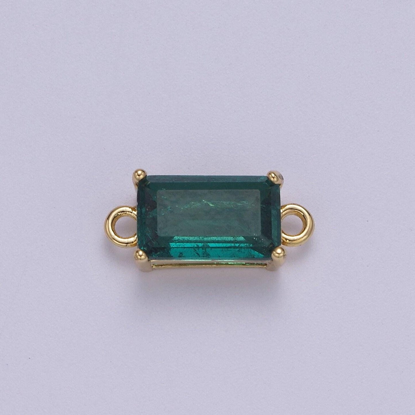 Rectangle solitaire cz birthstone charm connector geometric diamond cut dainty cubic zirconia connector for necklace earring supply two hole