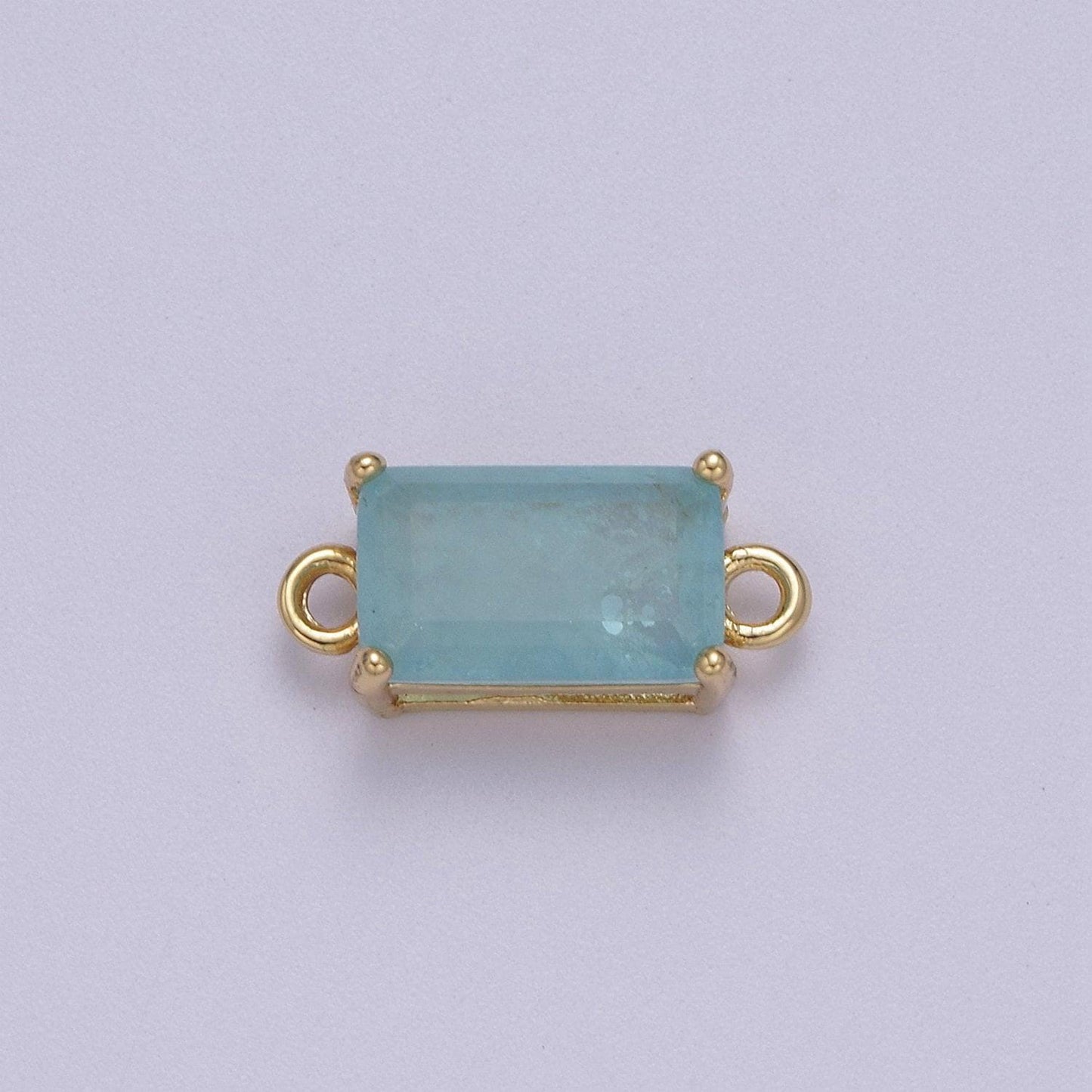 Rectangle solitaire cz birthstone charm connector geometric diamond cut dainty cubic zirconia connector for necklace earring supply two hole