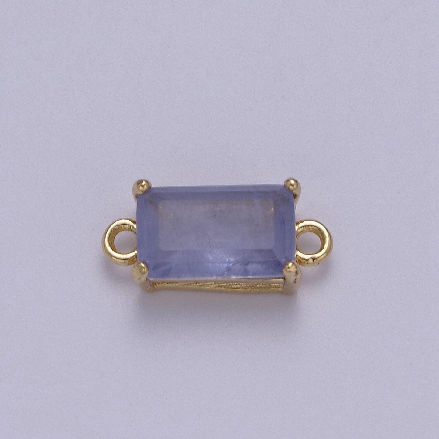 Rectangle solitaire cz birthstone charm connector geometric diamond cut dainty cubic zirconia connector for necklace earring supply two hole