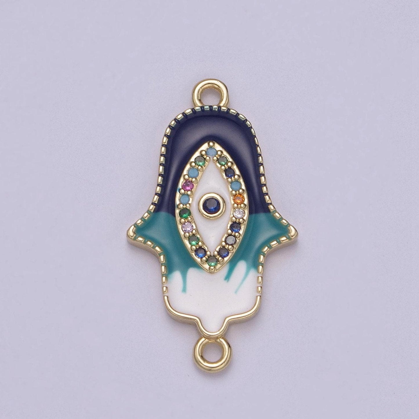 Dainty enamel hamsa hand charm evil eye hand of fatimah link connector for bracelet necklace supply | f-681
