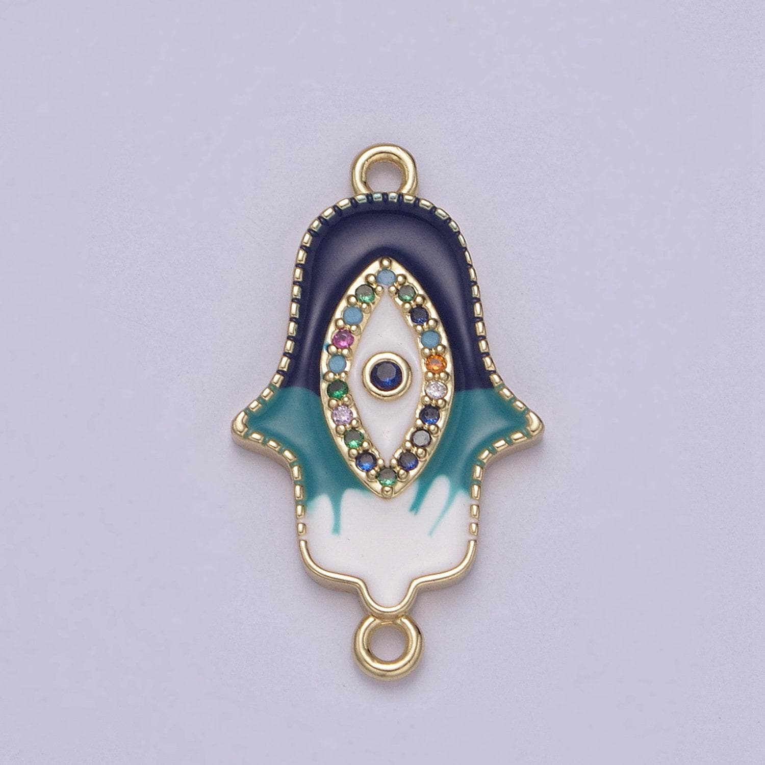 Dainty enamel hamsa hand charm evil eye hand of fatimah link connector for bracelet necklace supply | f-681