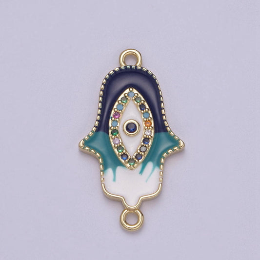 Dainty enamel hamsa hand charm evil eye hand of fatimah link connector for bracelet necklace supply | f-681