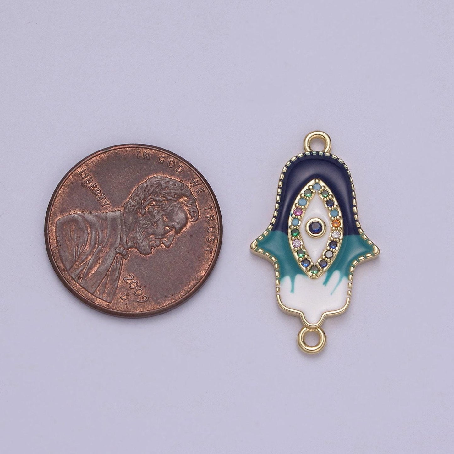 Dainty enamel hamsa hand charm evil eye hand of fatimah link connector for bracelet necklace supply | f-681