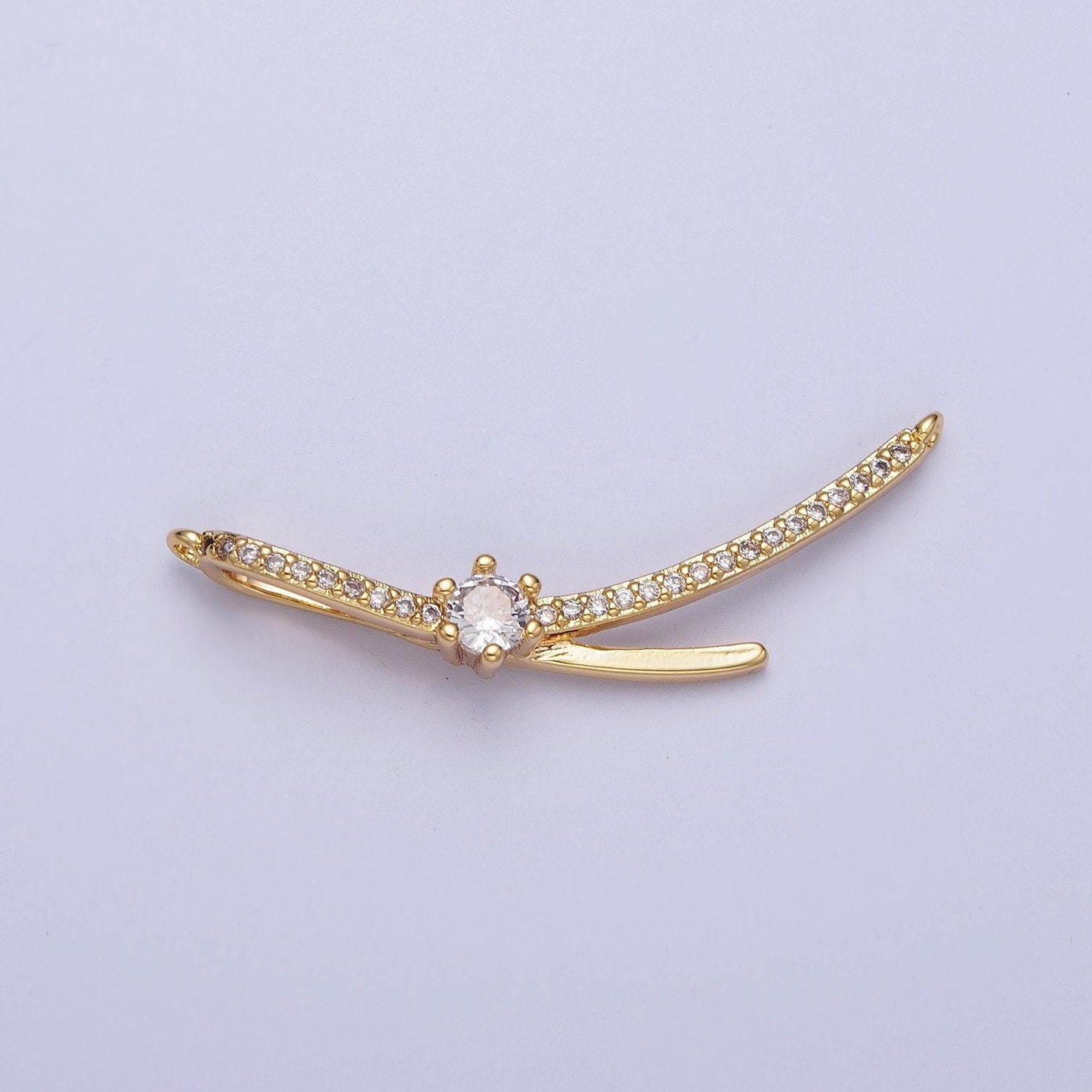 Gold micro paved cz round cubic zirconia link geometric connector | f680